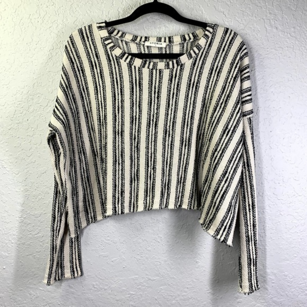 STORIA Scoop Neck Long Sleeve Striped Shirt Top Blouse